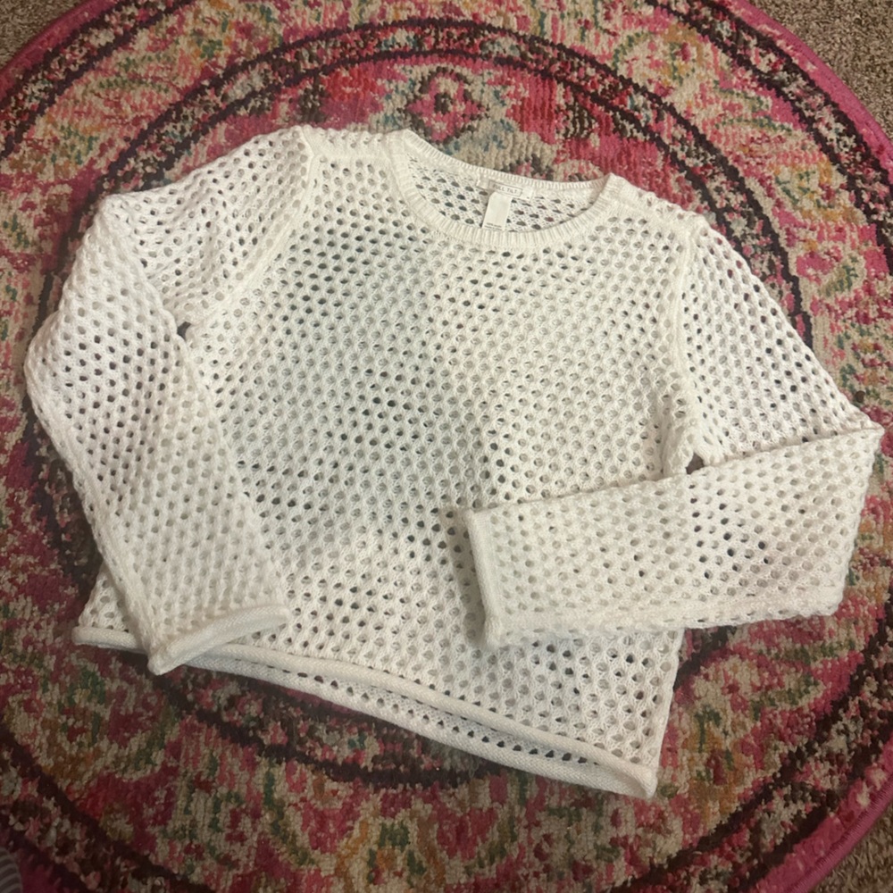 WHITE MESH CROPPED SWEATER